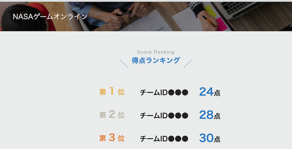NASAゲームオンライン ランキング画面