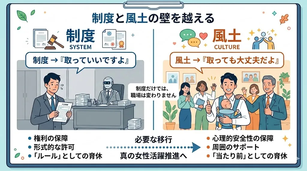 制度と風土の違い ─ 制度は『取っていいですよ』、風土は『取っても大丈夫だよ』